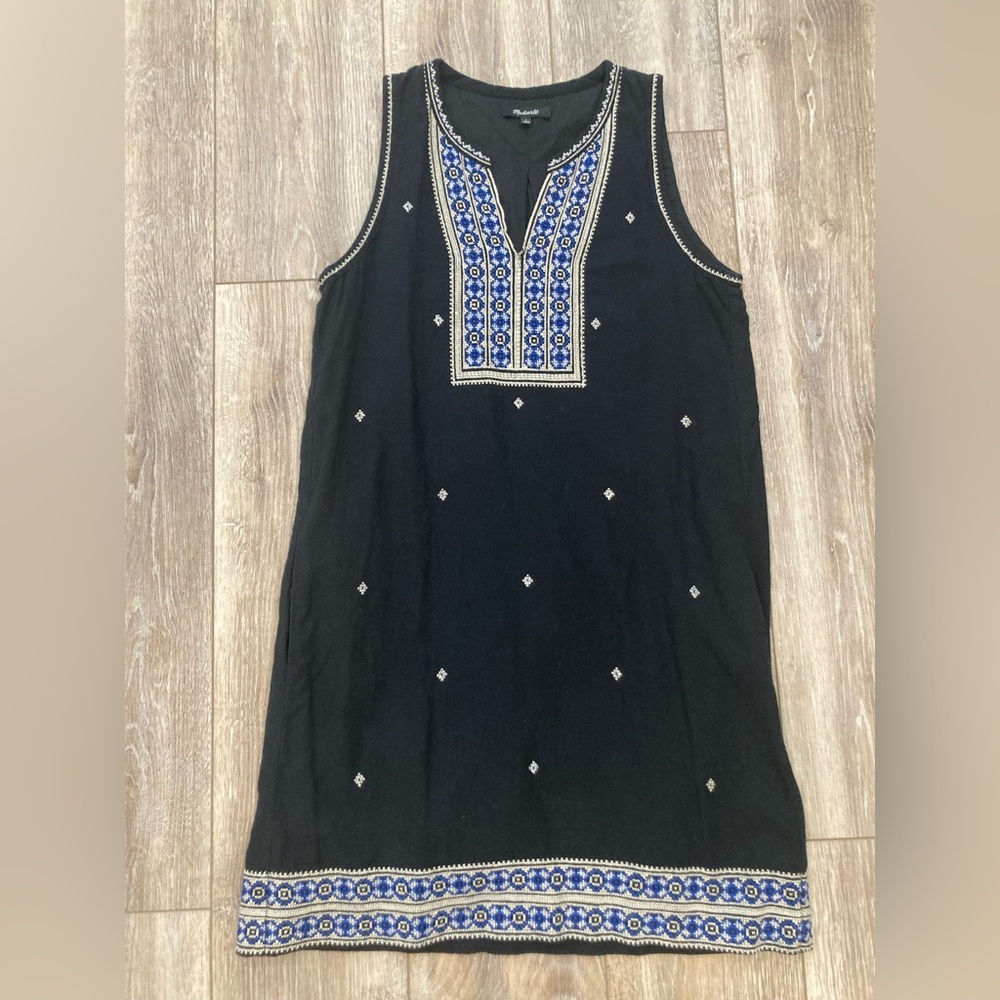 Madewell Navy Blue Embroidered Sleeveless Dress